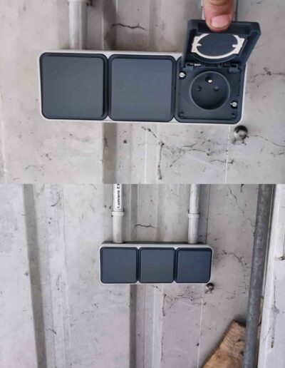 changement de prises électriques dans un garage pour départ de feu par l'entreprise C' à Dom'